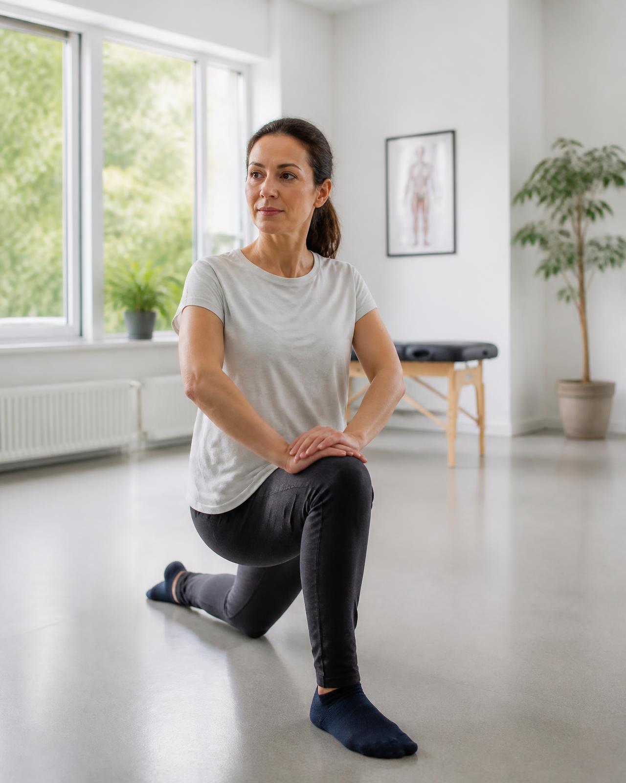 Adulte réalisant un exercice de mobilité guidé en physiothérapie